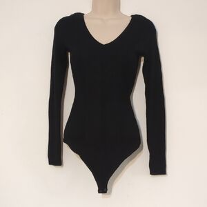 Abercrombie & Fitch Black Double V-Neck Fitted Bodysuit